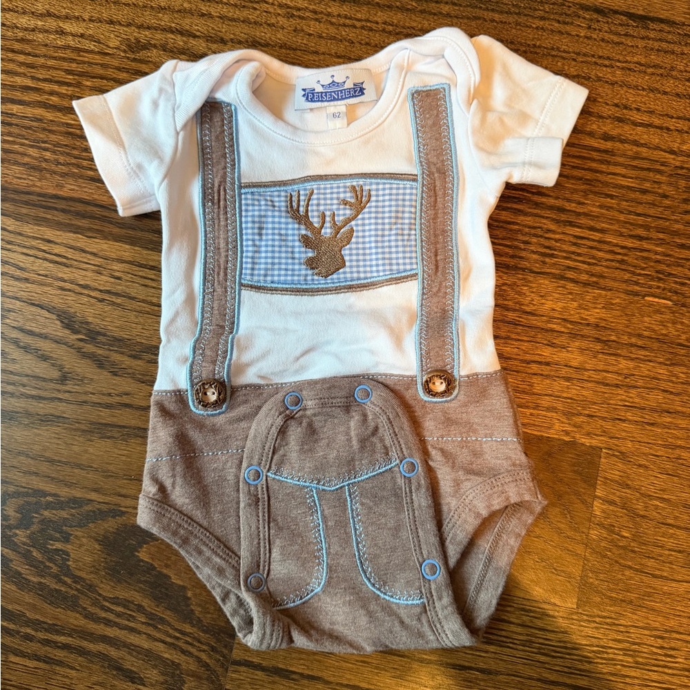 NWOT Brown and White Baby Onesie with German Design